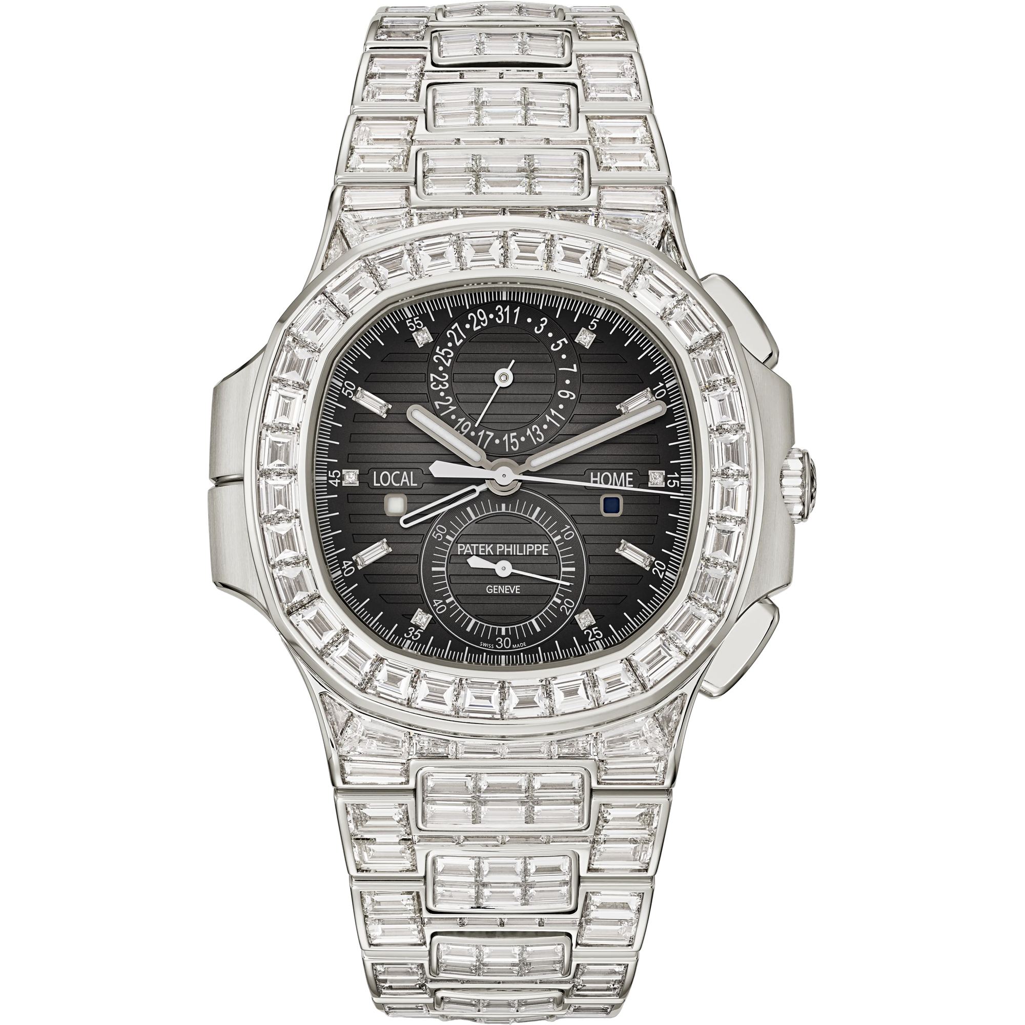 パテック フィリップ Nautilus Travel Time White Gold - Diamond / Grey