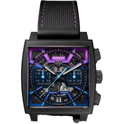 タグ・ホイヤー Monaco Calibre Heuer 02 Titanium DLC / Skeleton - Purple - Blue / Las Vegas